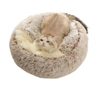 DoRysk Lit chaud en peluche longue pour animal domestique - Coussin rond fermé - Sac de couchage confortable - Niche pour petit animal de compagnie - Rose - 50 x 50 cm