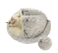DoRysk Lit chaud en peluche longue pour animal domestique - Coussin rond fermé - Sac de couchage confortable - Niche pour petit animal de compagnie (peluche longue grise, 50 x 50 cm)