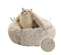 DoRysk Lit chaud en peluche longue pour animal domestique - Coussin rond fermé - Sac de couchage confortable - Niche pour petit animal de compagnie (café, 40 x 40 cm)