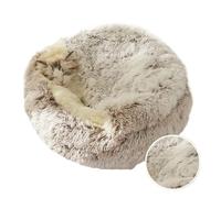 DoRysk Lit chaud en peluche longue pour animal domestique - Coussin rond fermé - Sac de couchage confortable - Niche pour petit animal de compagnie (peluche longue café, 40 x 40 cm)