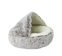 DoRysk Lit rond en peluche chaude et douce avec housse pour chat et chien de petite taille (blanc marron)