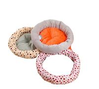 DoRysk Nid de chat rond en peluche courte confortable coussin lit épais confortable coton peluche motif aléatoire nid court