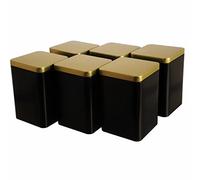 Dosenritter | 6 x boîte carrée élégante de conservation/boîte à thé, noir et or, étanche, en fer blanc pour env. 240g de Earl Grey | 13 x 9 x 9 cm (HxLxP) | également idéale comme boîte á épices