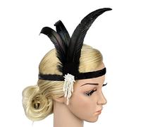 DOSERTY Bandeaux à plumes pour cocktail, thé, accessoires pour filles, collier, gants, bâton rugissant années 20, coiffe pour femme, noir