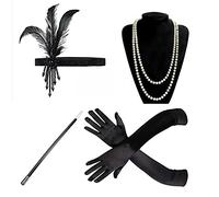 DOSERTY Bandeaux à plumes pour cocktail, thé, accessoires pour filles, collier, gants, bâton rugissant années 20, coiffe pour femme, noir