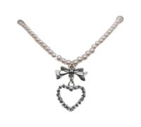 DOSERTY Collier ras du cou avec pendentif en forme de cœur - Perles - Longueur réglable - Bijoux pour femmes et filles