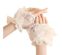 DOSERTY Gants élégants en filet transparent ornés de bordures brodées contre le glissement, parfaits pour les banquets, les danses, les fêtes, les cérémonies noires et blanches, jaune clair, taille