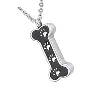 DOSERTY Lot de 2 colliers avec pendentif urne en forme d'os pour animal domestique - Pour cendres - Motif pattes de chien - Médaillon pour amoureux des animaux