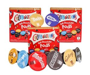 Dosettes compatibles Dolce Gusto pour chocolat chaud Celebrations - Capsules Twix, Mars, Bounty, Snickers, Galaxy, Malteser, Milky Way et Galaxy Caramel - 3 boîtes, 24 capsules…