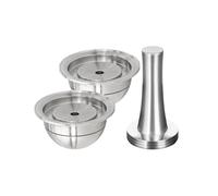 Dosettes de café réutilisables en acier inoxydable, 80ml/2.4oz, compatibles avec les Machines Nespresso Vertuoline GCA1 Delonghi ENV135S(2Pods 1Tamper Set)