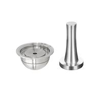 Dosettes de café réutilisables en acier inoxydable, 80ml/2.4oz, compatibles avec les Machines Nespresso Vertuoline GCA1 Delonghi ENV135S(1Pod 1Tamper Set)