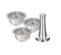 Dosettes de café réutilisables en acier inoxydable, 80ml/2.4oz, compatibles avec les Machines Nespresso Vertuoline GCA1 Delonghi ENV135S(3Pods 1Tamper Set)