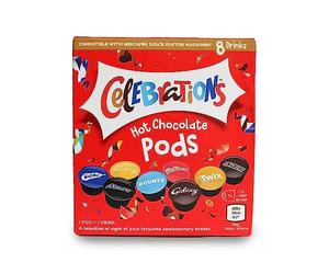 Dosettes de chocolat chaud Celebrations compatibles avec les machines à dosettes Dolce Gusto Twix, Mars, Bounty, Snickers, Galaxy, Malteser, Voie lactée et caramel galaxie