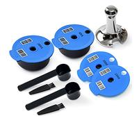 Dosettes rechargeables Tas simo 200 + 220 ml + couvercles en silicone supplémentaires 60 + 180 ml, dosettes de café réutilisables Tas simo compatibles avec machine Bosch, avec tamper à café, bleu