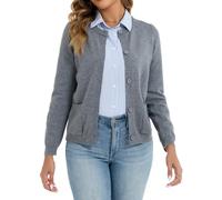 Dosieyeo Cardigan à manches longues et col rond pour femme - Tricot fin - Avec poches boutonnées - Décontracté - Doux et fin, gris, L