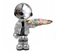 Dosker Statues d'astronaute avec plat à bonbons et porte-clés, sculpture d'astronaute en polyrésine pour homme, décoration de table pour salon, bureau, entrée (argent)