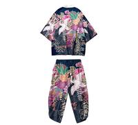 DOSLAVIDA Ensemble de kimono avec cardigan japonais pour hommes, style chinois, avec veste imprimée et bas, haut ouvert à manches et short, 3X-Large