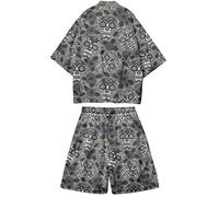 DOSLAVIDA Ensemble de veste kimono japonais pour homme - Élégant manteau ouvert sur le devant avec short - Style chinois imprimé, Short - gris 1, Large