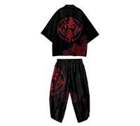 DOSLAVIDA Ensemble de veste kimono japonaise pour homme - Élégant manteau ouvert sur le devant avec short - Style chinois - Cardigan imprimé, noir/rouge, X-Large