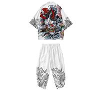 DOSLAVIDA Ensemble de veste kimono japonaise pour hommes, veste élégante ouverte sur le devant avec short, cardigan imprimé de style chinois, XX-Large