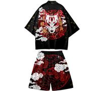 DOSLAVIDA Ensemble kimono de style japonais léger, veste ouverte sur le devant, pour hommes, tenue de plage, d’été, deux pièces, XX-Large