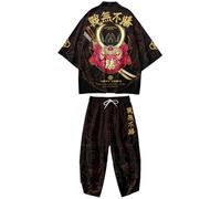 DOSLAVIDA Ensembles Kimono de Style Japonais pour Hommes Cardigans Légers Ouverts sur le Devant Costumes Style Chinois Hauts à Manches 3/4 et Shorts, Style 14-noir
