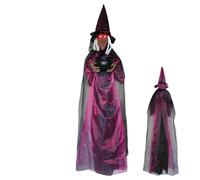 Doslilyy Décorations d'Halloween sorcière, yeux hurlants, décoration de sorcière, 180 cm, figurine tenant un chaudron pour cour, branches d'arbre, porte, plafond, mur, porche, maison hantée