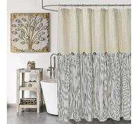 DOSLY IDÉES Farmhaus Rideau de douche, avec rayures noires, lin et coton, boutons décoratifs, plissé, 180 x 180 cm