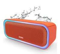 DOSS Enceinte Bluetooth, Haut Parleur Portable sans Fil avec Bass Puissantes, Étanche IPX6, Lumières Multicolores,Autonomie 20H, Double Appairage Stéréo, Orange