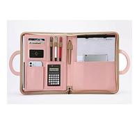 Dossier de conférence zippé en Cuir PU A4 Business Portfolio Organizer avec poignée magnétique zippée Carnet de Presse-papiers pour Entretien (Color : Brown, Size : 12-Digit Calculator)