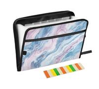 Dossier de documents à texture marbrée bleu pâle et bleu clair 13 poches format A4 avec fermeture éclair pour chemises extensibles