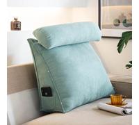 Dossier de lecture 3 en 1 pour canapé avec support cervical amovible, coussin triangulaire pour lire, jouer ou regarder la télévision avec poche (bleu lac, M - 45 x 45 x 20 cm)