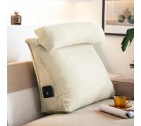 Dossier de lecture 3 en 1 pour canapé avec support cervical amovible, coussin triangulaire pour lire, jouer ou regarder la télévision avec poche (Beige, M - 45 x 45 x 20 cm)