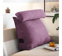 Dossier de lecture 3 en 1 pour canapé avec support cervical amovible, coussin triangulaire pour lire, jouer ou regarder la télévision avec poche (violet, M - 45 x 45 x 20 cm)