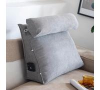 Dossier de lecture 3 en 1 pour canapé avec support cervical amovible, coussin triangulaire pour lire, jouer ou regarder la télévision avec poche (gris clair, taille L : 60 x 50 x 20 cm)
