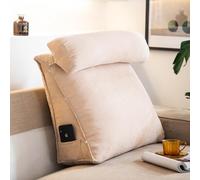 Dossier de lecture 3 en 1 pour canapé avec support cervical amovible, coussin triangulaire pour lire, jouer ou regarder la télévision avec poche Café clair, L : 60 x 50 x 20 cm