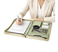 Dossier en cuir A4 PU, dossier de conférence à fermeture éclair avec poche | Le design fin en cuir PU semble professionnel. Se glisse dans une mallette ou se porte à la main.