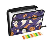 Dossier extensible à suspendre 13 poches format A4 avec fermeture éclair pour fournitures de bureau Halloween fantômes citrouille