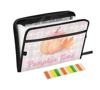 Dossier multi-poches 13 poches format A4 avec fermeture éclair pour rangement de documents Hello Automne Citrouille Carreaux Rose