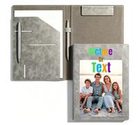 Dossier personnalisé A4 avec photo, texte ou logo - Porte-documents en cuir pour CV, contrat - Classeur professionnel pour entretien, bureau, avocat, homme ou femme (Gris)