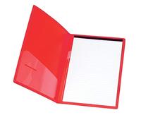 Dossier porte-bloc-notes en plastique avec porte-stylo et poche intérieure, format A4, couleur rouge
