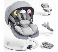 Dossier Réglable Transat Bébé Electrique, Balancelle Bébé Avec Coussin Amovible et Table D'appoint, Balançoire pour Baby avec 3 Minuteries et 5 Vitesses, 12 Mélodies, 3 Options D'alimentation (Gris)