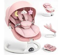 Dossier Réglable Transat Bébé Electrique, Balancelle Bébé Avec Coussin Amovible et Table D'appoint, Balançoire pour Baby avec 3 Minuteries et 5 Vitesses, 12 Mélodies, 3 Options D'alimentation (Rosa)