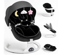 Dossier Réglable Transat Bébé Electrique, Balancelle Bébé Avec Coussin Amovible et Table D'appoint, Balançoire pour Baby avec 3 Minuteries et 5 Vitesses, 12 Mélodies, 3 Options D'alimentation (Noir)