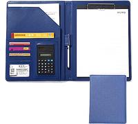 Dossiers, Bloc-notes d'affaires en PU avec calculatrice, presse-papier de rangement en Faux cuir for le travail des Documents de conférence(Blue)
