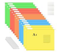 Dossiers Suspendus A4 avec Onglets et Inserts,Dossiers Suspendu pour Armoires de Classement,pour École, Maison Et Bureau(15 Pack), Bleu, Orange, Violet, Rose, Vert