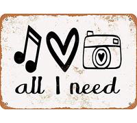 Doste Plaque murale en métal avec inscription « All I Need is Music Love Camera » - 20,3 x 30,5 cm