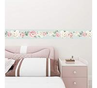 Dostear Frises Papier Peint Pivoine rose 15 X 300CM Moulure Murale Autocollant Murals Adhesif Murale Plinthe Adhesive PVC