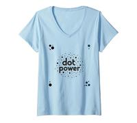 Dot Boys Power - Art Graphique à Pois ludiques T-Shirt avec Col en V, Femme, Bleu Céleste, S