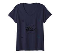 Dot Boys Power - Art Graphique à Pois ludiques T-Shirt avec Col en V, Femme, Bleu Marine, M